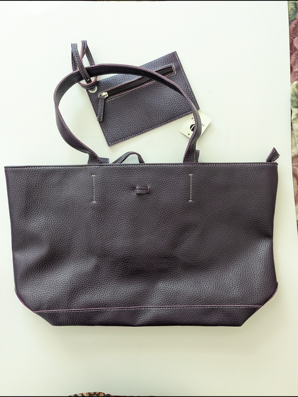 Women’s Large Eggplant Purple Tote Bag with Detachable Wristlet Billfold